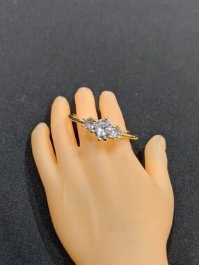 Gold Tone Three-Stone Cz Ring - Sparkling Clear Stones